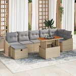 vidaXL Ensemble de Canapé de Jardin 8 Pièces avec Coussins Rattan Poly Beige