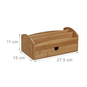 Distributeur de bureau 4 compartiments 1 tiroir porte-crayons bloc-notes organiseur fournitures bambou 13_0000929