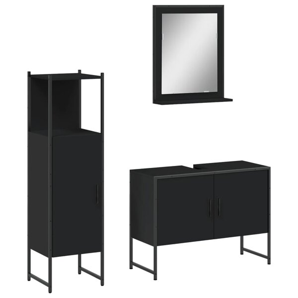 vidaXL Ensemble d'armoires salle de bain 3 Pièces noir bois d'ingénierie