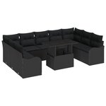 Ensemble de canapé de jardin de 10 pièces avec coussins Rotin poly noir