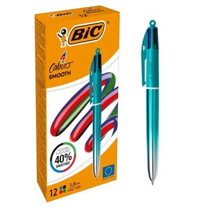 LOT de 12 Stylo à bille rétractable Bic 4 couleurs dégradé vert lisse - Pointe moyenne 1 0 mm - Écriture 40   plus fluide - 4 couleurs