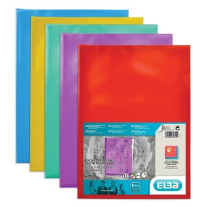 Lot de 10 Pochettes coin A4 (21x29,7 cm) PVC150 Lisse Ultra Resistante Assorties ELBA