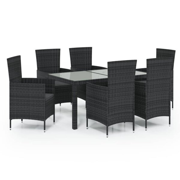 vidaXL Salon de jardin 7 Pièces avec coussins résine tressée noir