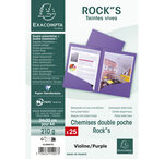 Paquet De 25 Chemises Double Poche Rock''s 210 - Double A4 Ou A3 - 24x32cm - Violine - X 10 - Exacompta