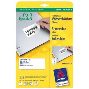 Etiquettes stick+lift, 96 x 50,8 mm, blanc, sur 25f a4 avery zweckform
