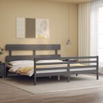 vidaXL Cadre de lit avec tête de lit gris 200x200 cm bois massif