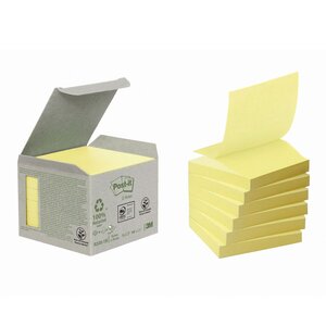 Mini-tour de notes adhésives, 100 feuilles, papier recyclé, Z-Notes, jaune, 76 x 76 mm (paquet 6 blocs)