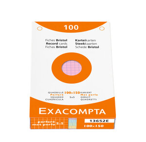 Étui de 100 fiches bristol quadrillé 5x5 perforé 100x150mm Couleurs assorties x 10 EXACOMPTA