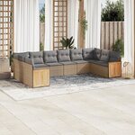 vidaXL Salon de jardin avec coussins 10 Pièces beige résine tressée