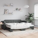 vidaXL Lit de jour avec gigogne et matelas gris foncé 100x200 cm tissu
