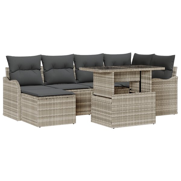 Ensemble de canapés de jardin en 7 pièces avec coussins Gris Clair en Rattan Poly