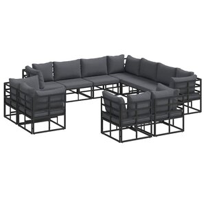 vidaXL Ensemble de canapé de jardin avec coussin 11 Pièces Noir Aluminium