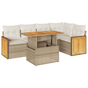 vidaXL Salon de jardin 6 Pièces avec coussins beige résine tressée acacia