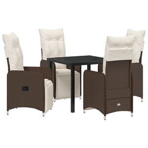 vidaXL Set de salle à manger de jardin 5 pièces avec coussins marron rotin PE