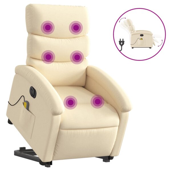 vidaXL Fauteuil inclinable de massage électrique Crème Tissu