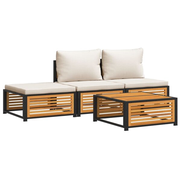 vidaXL Salon de jardin avec coussins 4 Pièces bois d'acacia massif