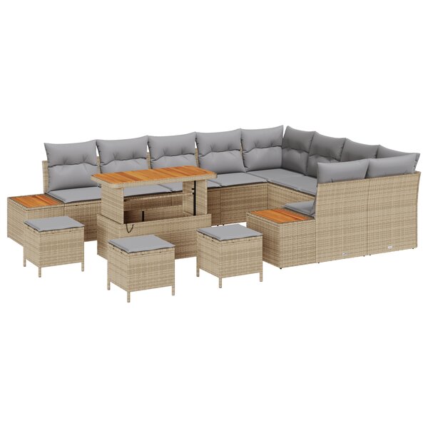 Ensemble de Canapé de Jardin vidaXL de 13 pièces avec Coussins Beige en Poly Rotin Acacia