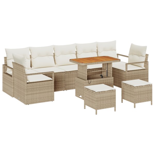 vidaXL Ensemble de Canapés de Jardin de 10 Pièces avec Coussins Beiges en Rattan Synthétique et Acacia