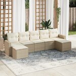 vidaXL Salon de jardin avec coussins 7 Pièces beige résine tressée