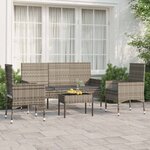 vidaXL Salon de jardin 4 Pièces avec coussins Gris Résine tressée
