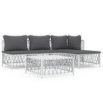 vidaXL Salon de jardin avec coussins 5 Pièces blanc acier
