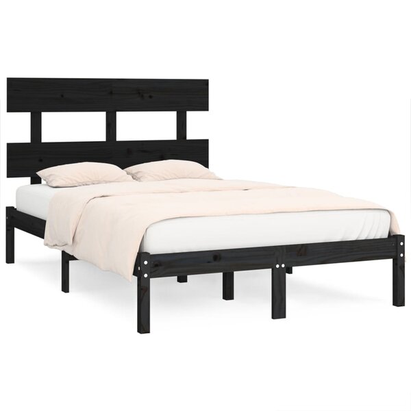 vidaXL Cadre de lit Noir Bois massif 140x190 cm