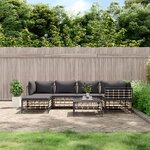 vidaXL Salon de jardin 7 Pièces avec coussins anthracite résine tressée