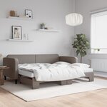 vidaXL Lit de jour avec gigogne et matelas taupe 90x200 cm tissu