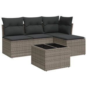 vidaXL Salon de jardin 5 Pièces avec coussins gris résine tressée
