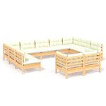 vidaXL Salon de jardin 11 Pièces avec coussins crème Bois de pin solide