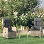 vidaXL Salon de jardin 3 Pièces avec coussins Gris Résine tressée
