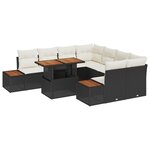 vidaXL Ensemble de salle à manger de jardin de 9 pièces avec coussins noir rotin poly acacia