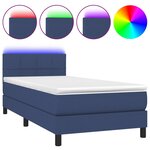 vidaXL Sommier à lattes de lit avec matelas et LED Bleu 90x190cm Tissu