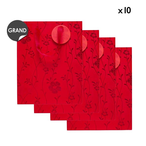 Lot De 10 Sacs Cadeau Grand Format - Rouge - Draeger paris