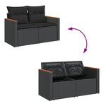 Ensemble de Canapés de Jardin 13 Pièces avec Coussins Noir Poly Rattan Acacia