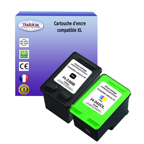 1+1 Cartouches compatibles avec HP DeskJet 5420, 5440 remplace HP 336 + HP 342 (Noire+Couleur) 18ml - T3AZUR