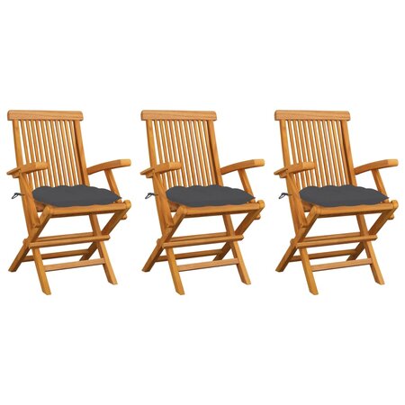 vidaXL Chaises de jardin avec coussins anthracite 3 Pièces Bois de teck