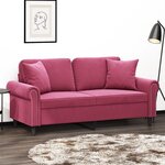 vidaXL Canapé 2 places avec oreillers bordeaux 140 cm velours