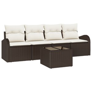 vidaXL Ensemble de Canapés de Jardin 5 Pièces avec Coussins Marron Poly Rotin