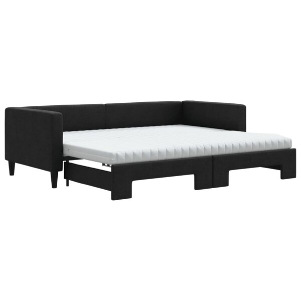 vidaXL Lit de jour avec gigogne et matelas noir 90x200 cm tissu