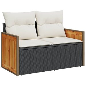 vidaXL Canapé de jardin avec coussins 2 places noir résine tressée