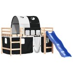 vidaXL Lit mezzanine enfants et tunnel blanc/noir 80x200cm pin massif