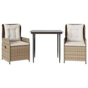 vidaXL Ensemble à manger de jardin et coussins 3 Pièces Beige poly rotin