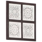 vidaXL Panneau mural sculpté à la main MDF 40x40x1 5cm Marron et blanc