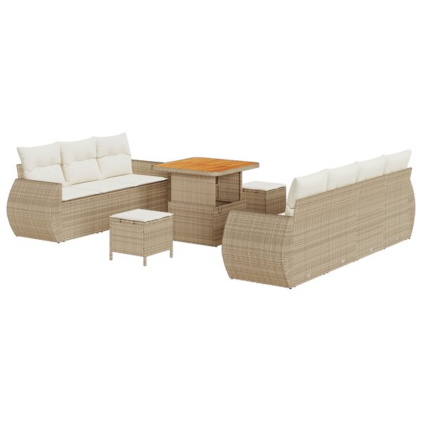 Élégant ensemble de canapé de jardin 10 pièces avec coussins beige