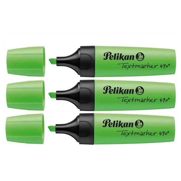Surligneur Textmarker 490 Pointe biseautée 1 - 5 mm Vert fluo x 3 PELIKAN