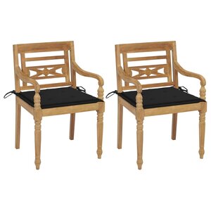 vidaXL Chaises Batavia 2 Pièces avec coussins noirs Bois de teck massif