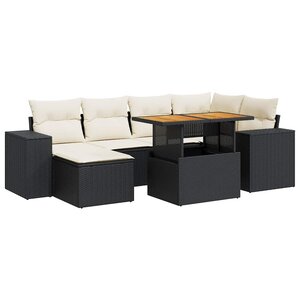 vidaXL Salon de jardin 7 Pièces avec coussins noir résine tressée