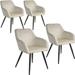Lot de 4 chaises pieds noir siège de salon cuisine salle à manger design élégant velours beige 08_0000079