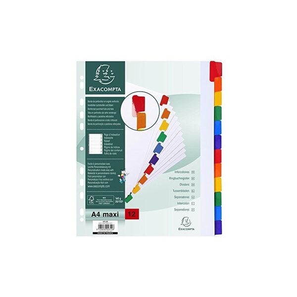 EXACOMPTA Intercalaires en carton, A4 Maxi, 12 touches